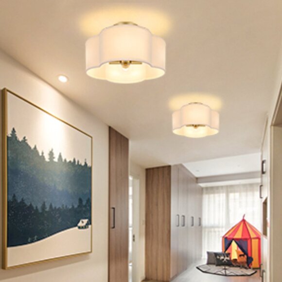 4-Light Semi Flush Mount Ceiling Light Fixture. Gold with white shade. - Picture 6 of 6